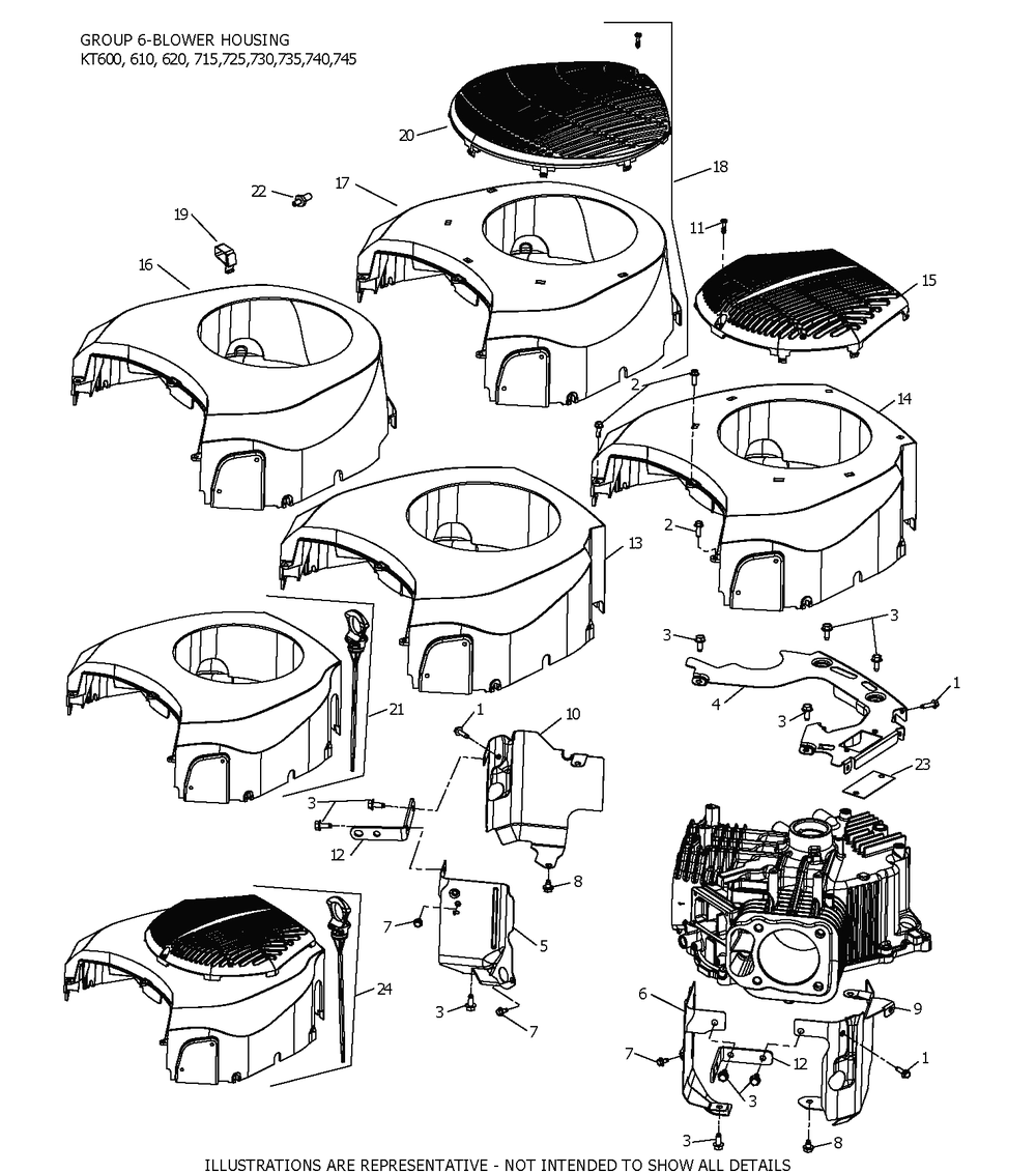 Kt725-3101 Blower Housing Diagram and Parts List for KT725-3101  Cub Cadet Engine